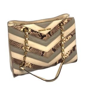 Michael Kors Susannah Medium Embossed Snake Ecru Natural Leather Tote
